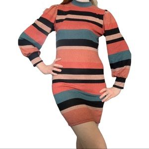 Striped Puffy Sleeve Dress - Size Medium